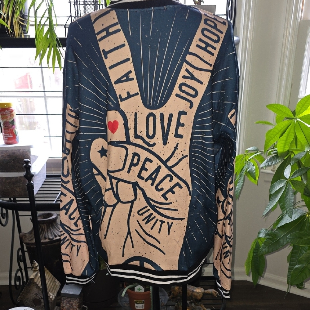 Graphic Bomber Jacket - Teal and Tan - Picture 2 of 3